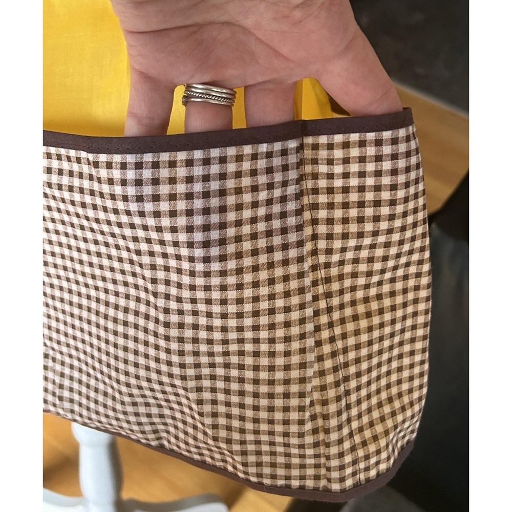 Vtg Apron Mustard Yellow & Brown 3 Pockets Homespun 1970 s Cottage Grandma Core - Picture 3 of 8
